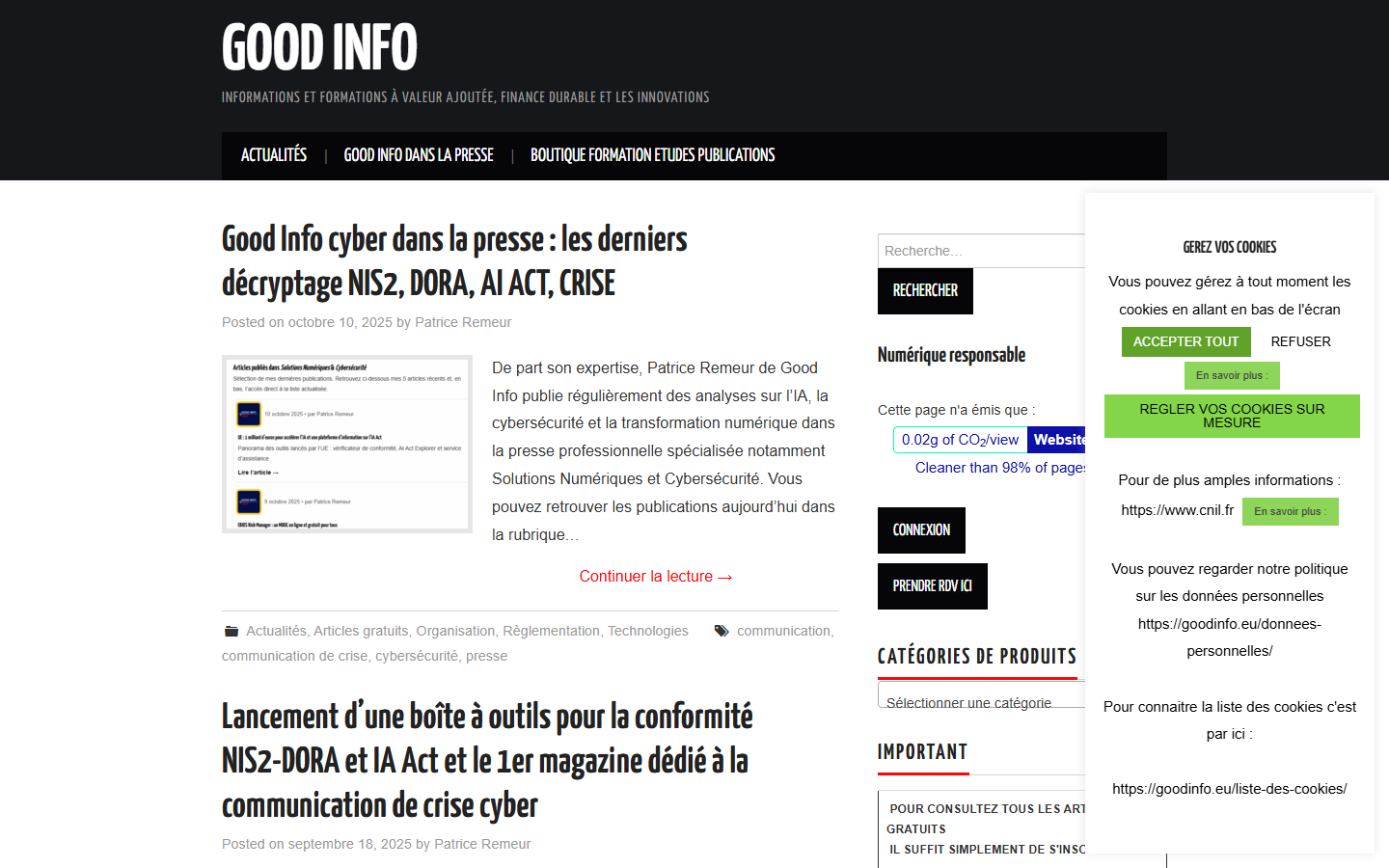 Aperçu du site de Good Info Eco Boost