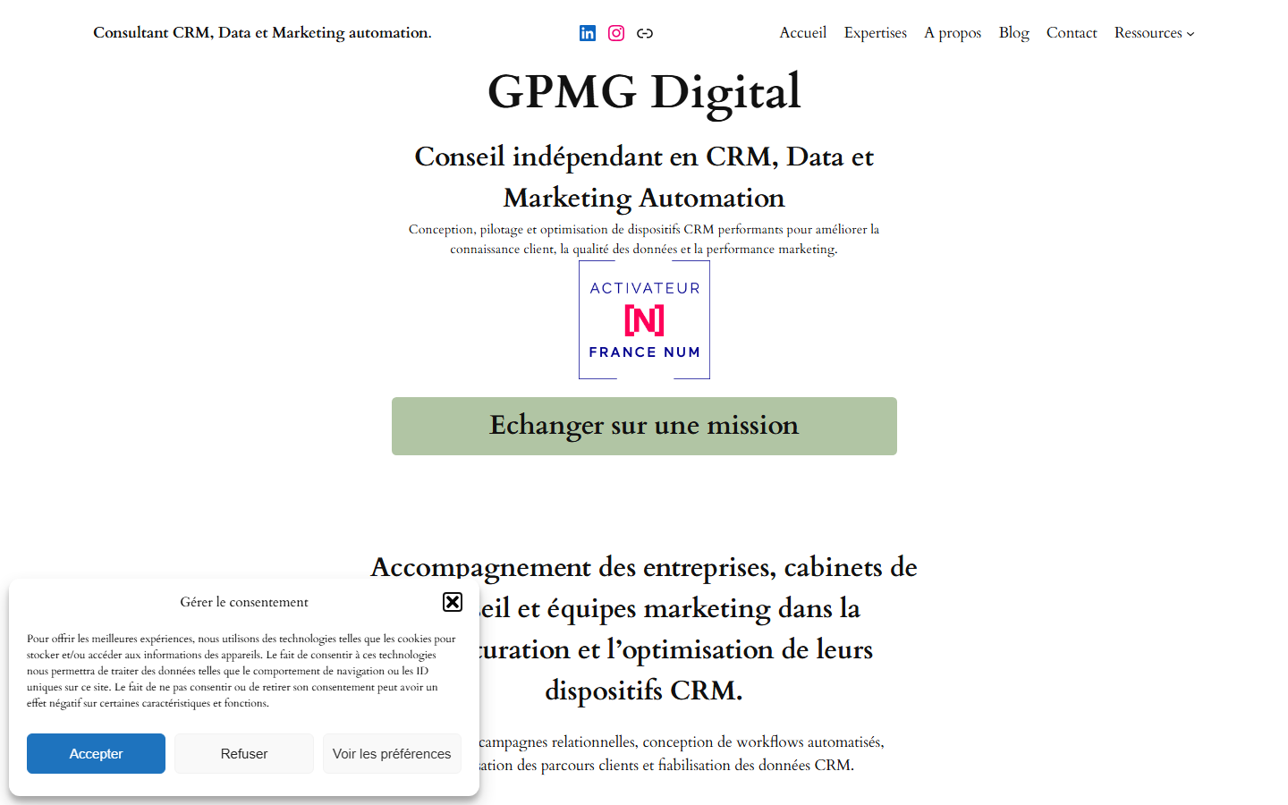 Aperçu du site de GPMG Digital