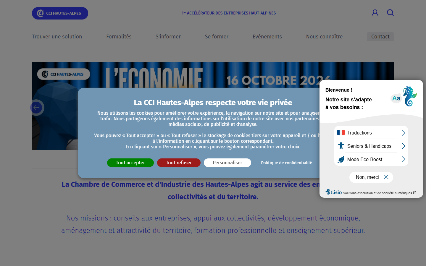 Aperçu du site de Chambre de Commerces et d'Industries des Hautes-Alpes