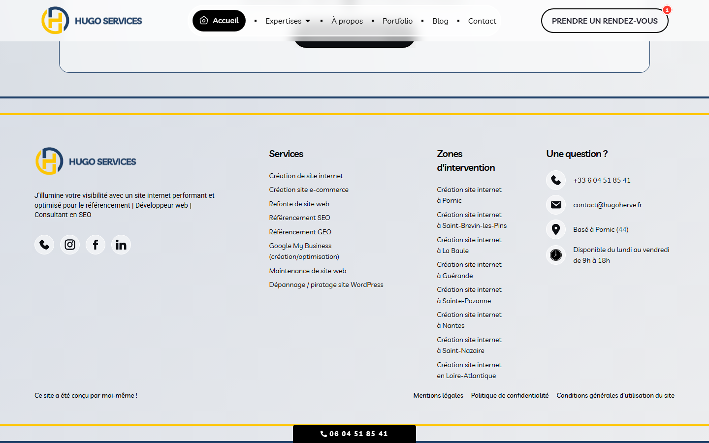 Aperçu du site de Hugo Services