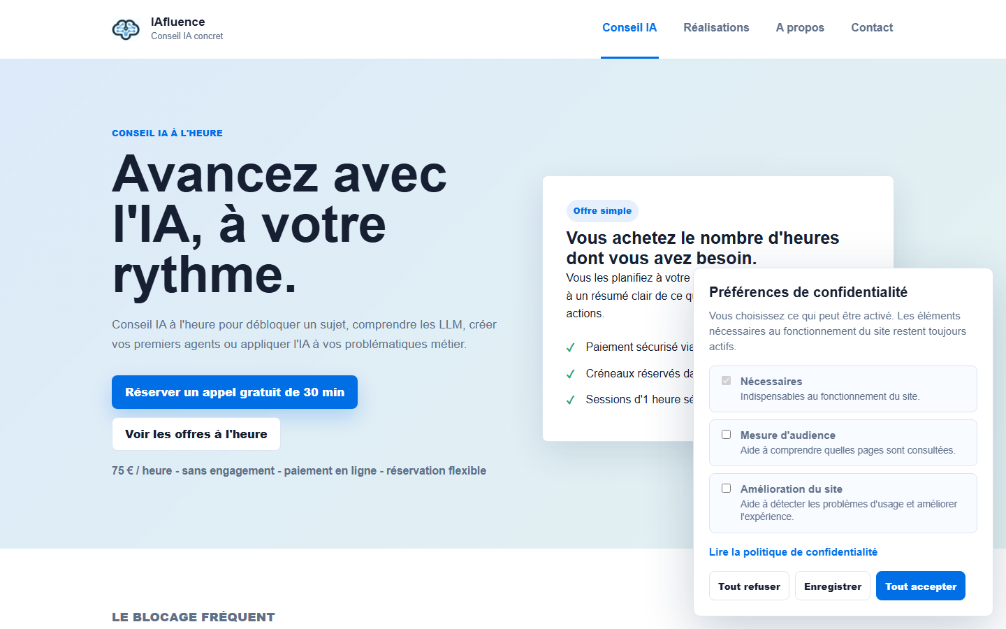 Aperçu du site de IAfluence