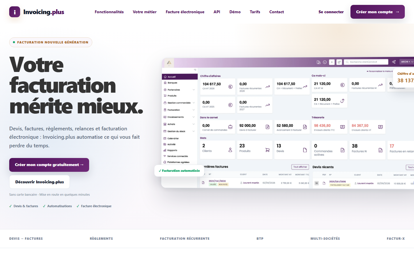 Aperçu du site de Invoicing.plus