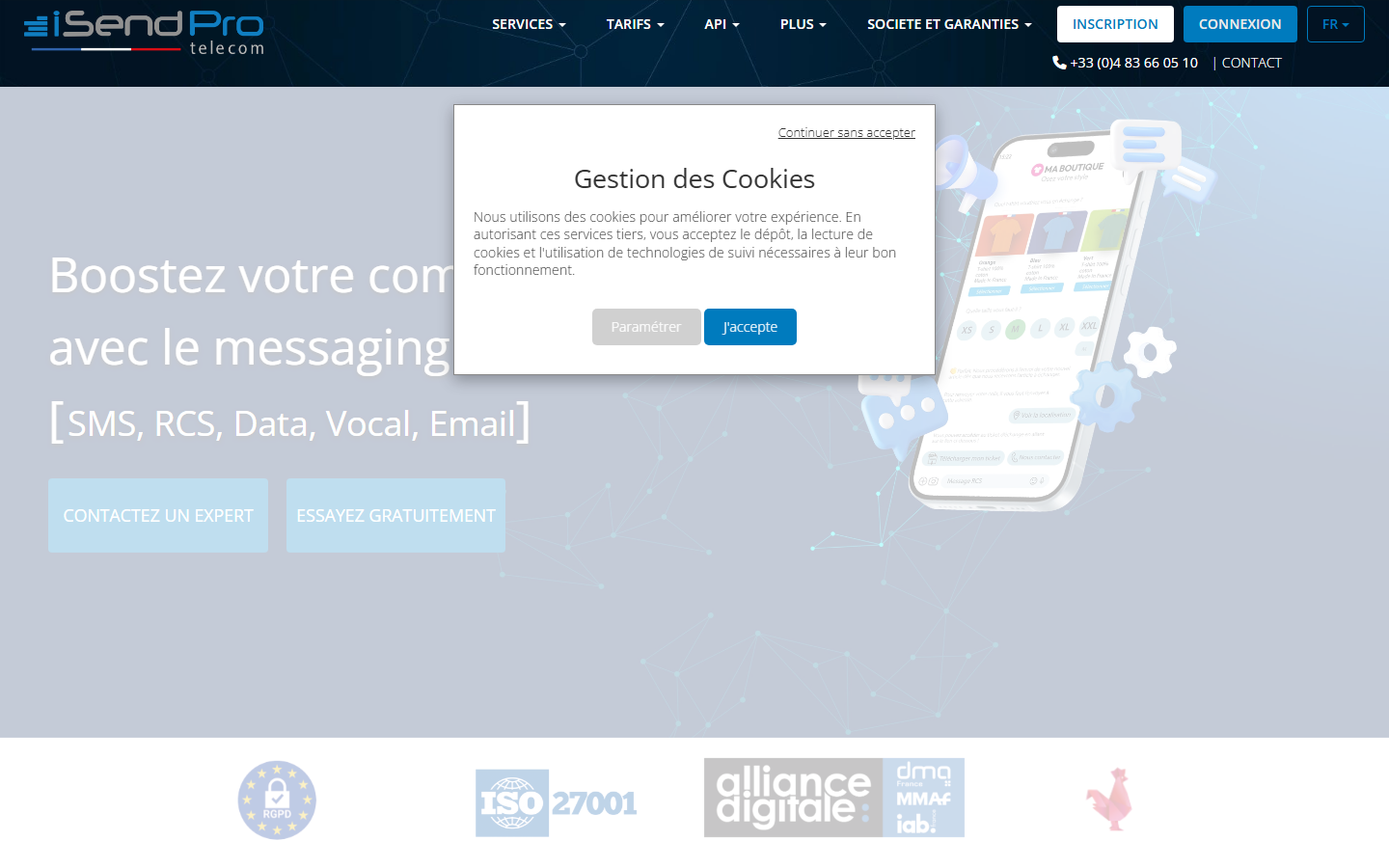 Aperçu du site de iSendPro Telecom