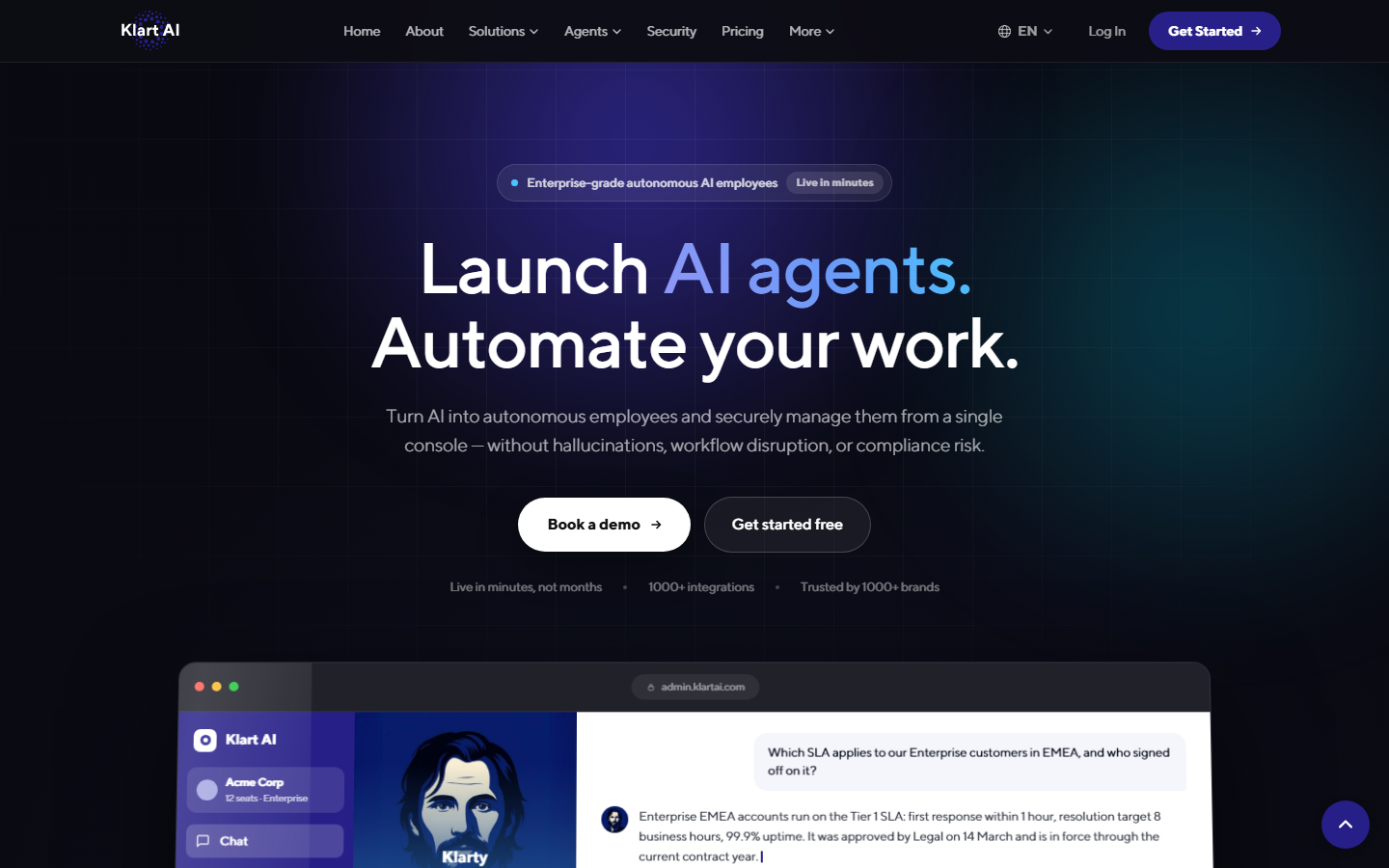 Aperçu du site de KLART AI