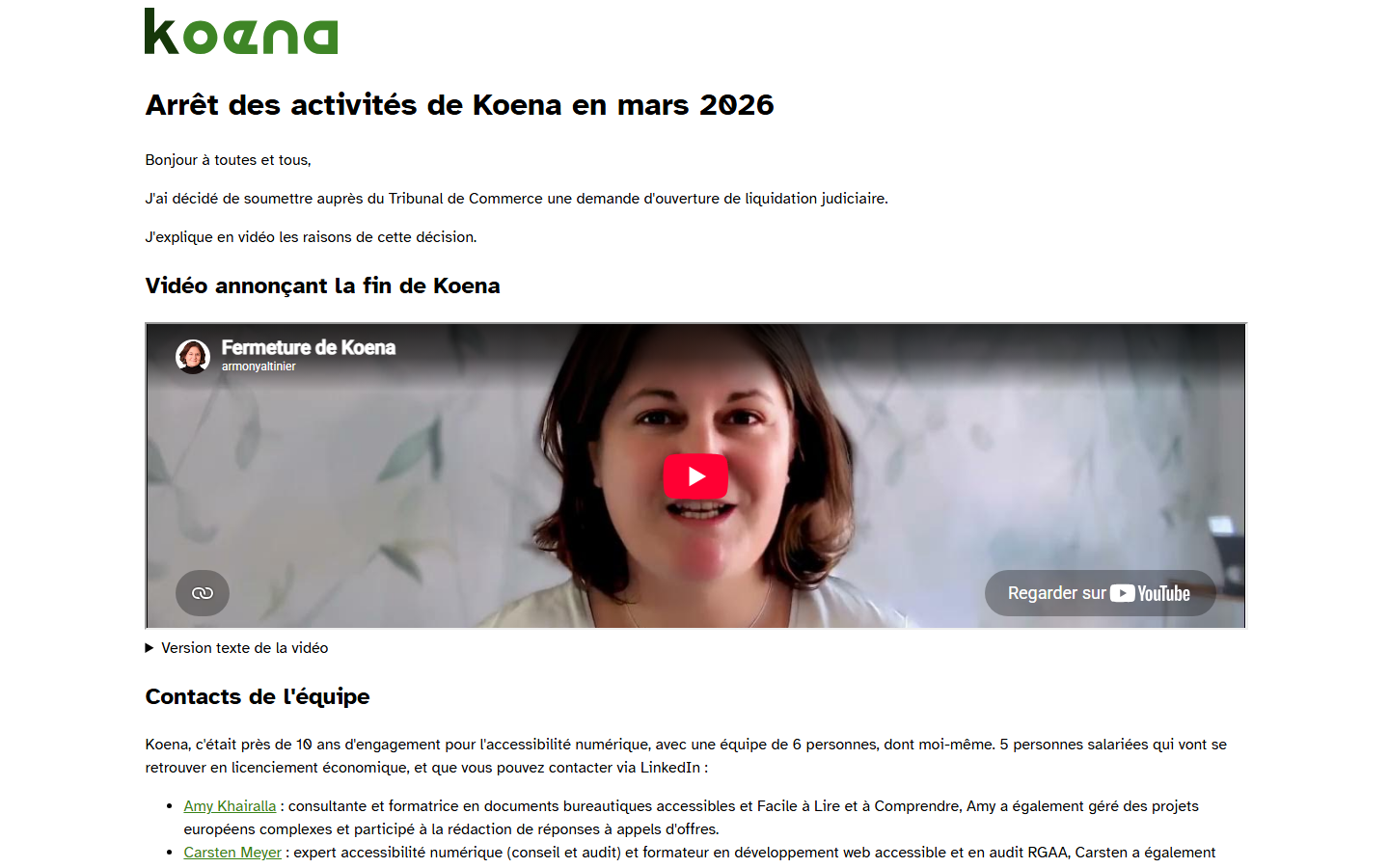 Aperçu du site de Koena