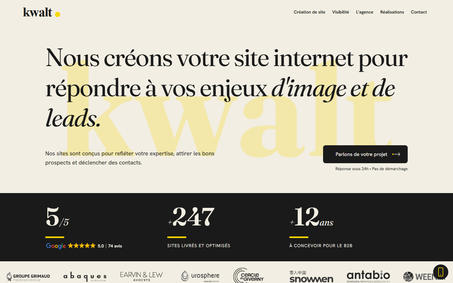 Aperçu du site de Kwalt Digital