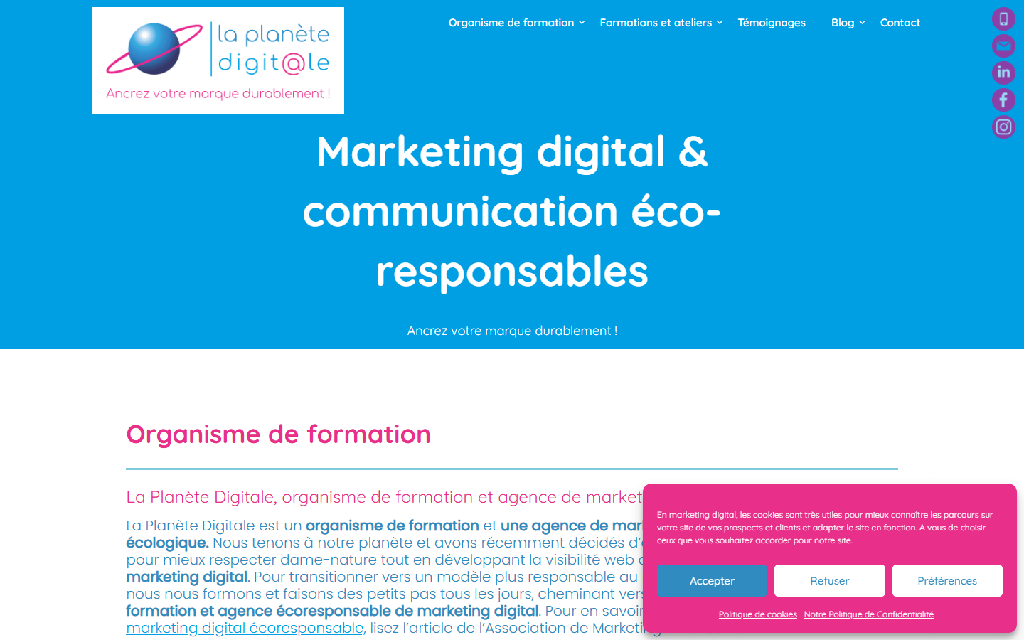 Aperçu du site de La Planète Digitale
