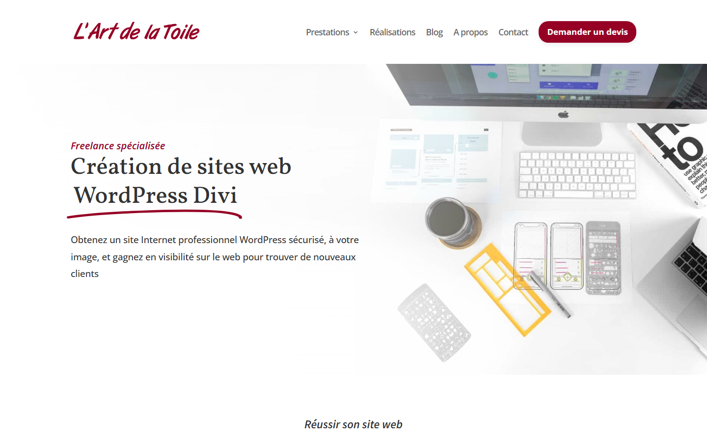 Aperçu du site de L'Art de la Toile
