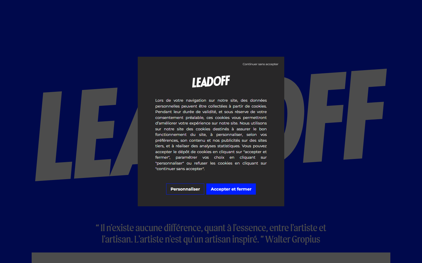 Aperçu du site de Leadoff
