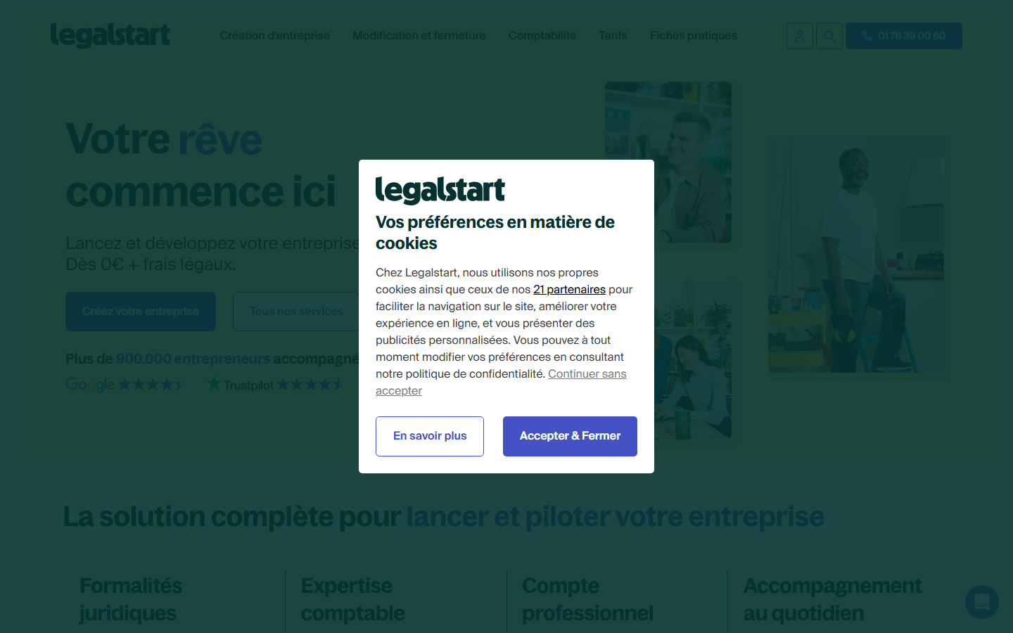 Aperçu du site de Legalstart