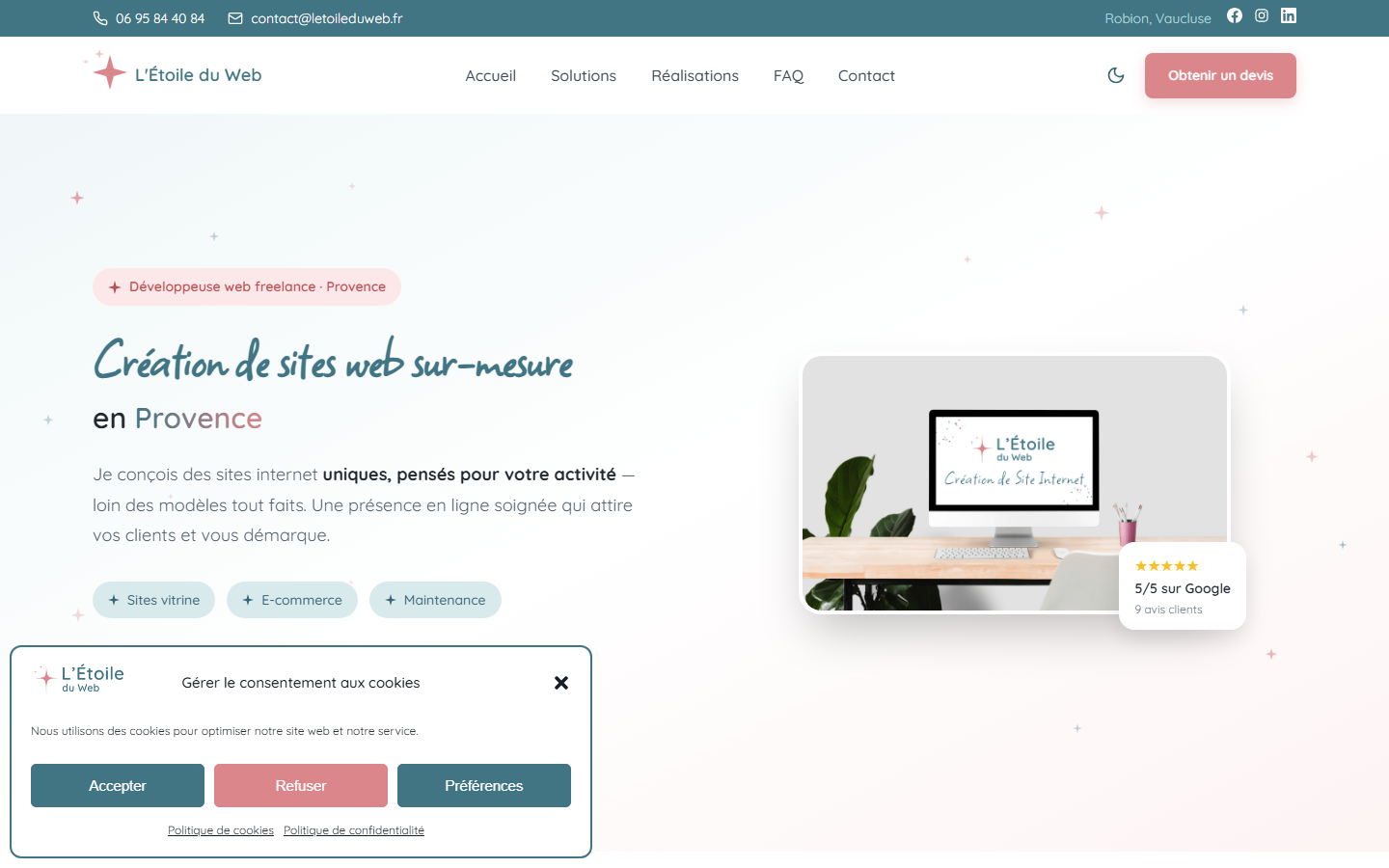 Aperçu du site de L'Étoile du Web