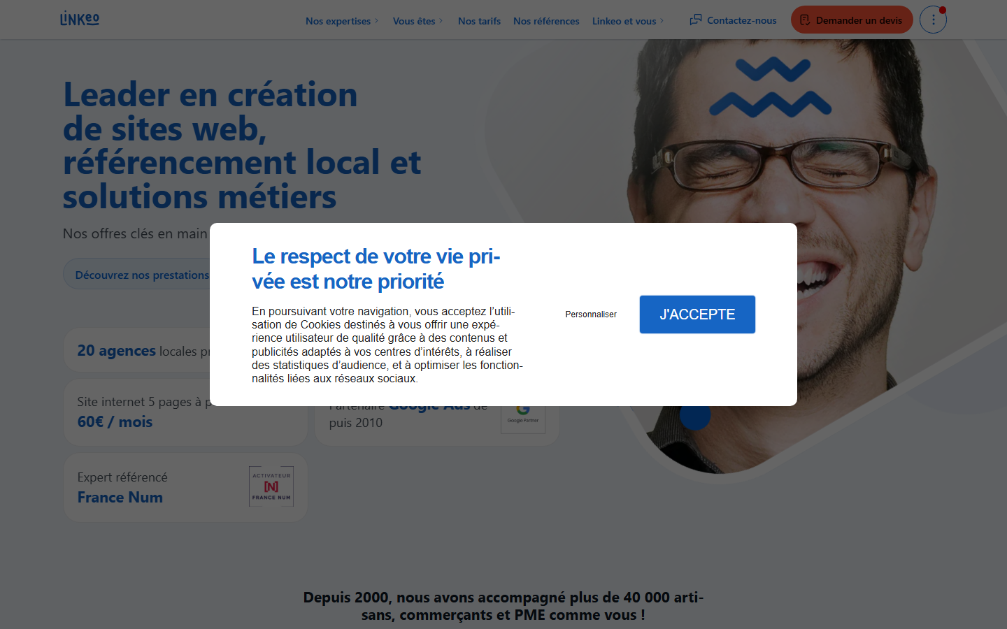 Aperçu du site de Linkeo