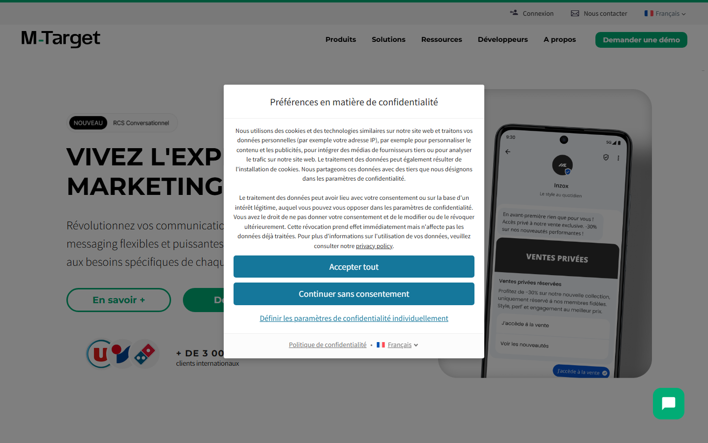 Aperçu du site de M TARGET