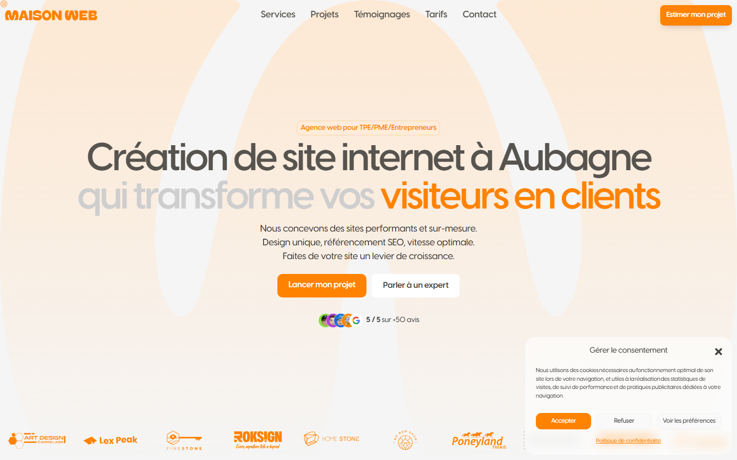 Aperçu du site de Maison web