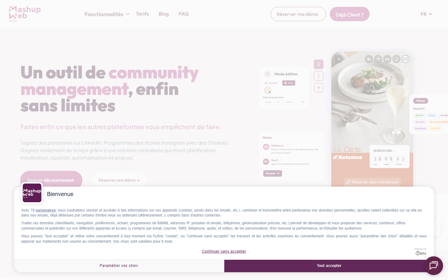 Aperçu du site de Mashup Web Social