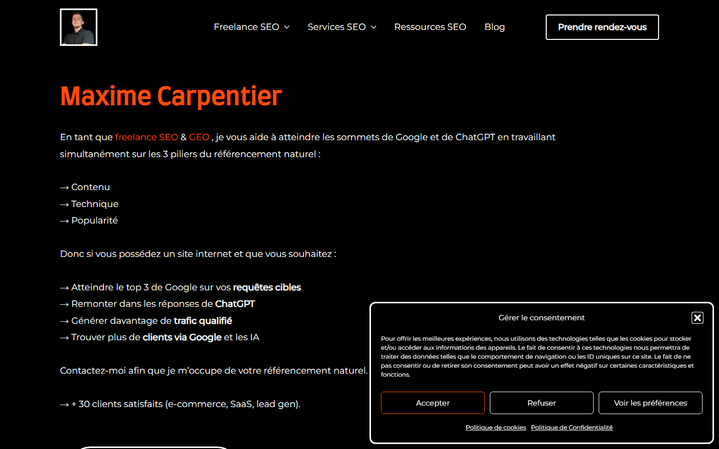 Aperçu du site de Maxime Carpentier