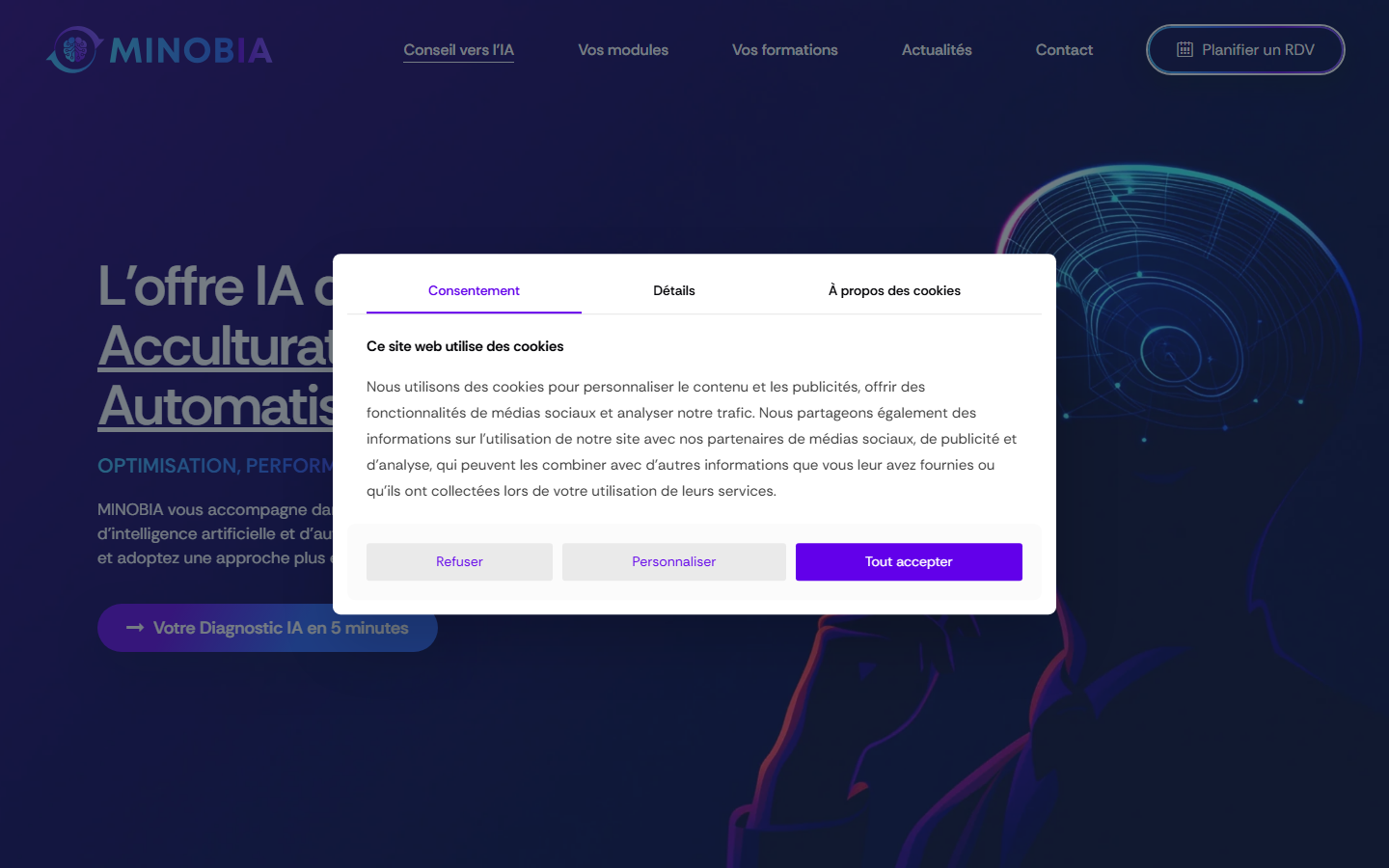 Aperçu du site de MINOBIA