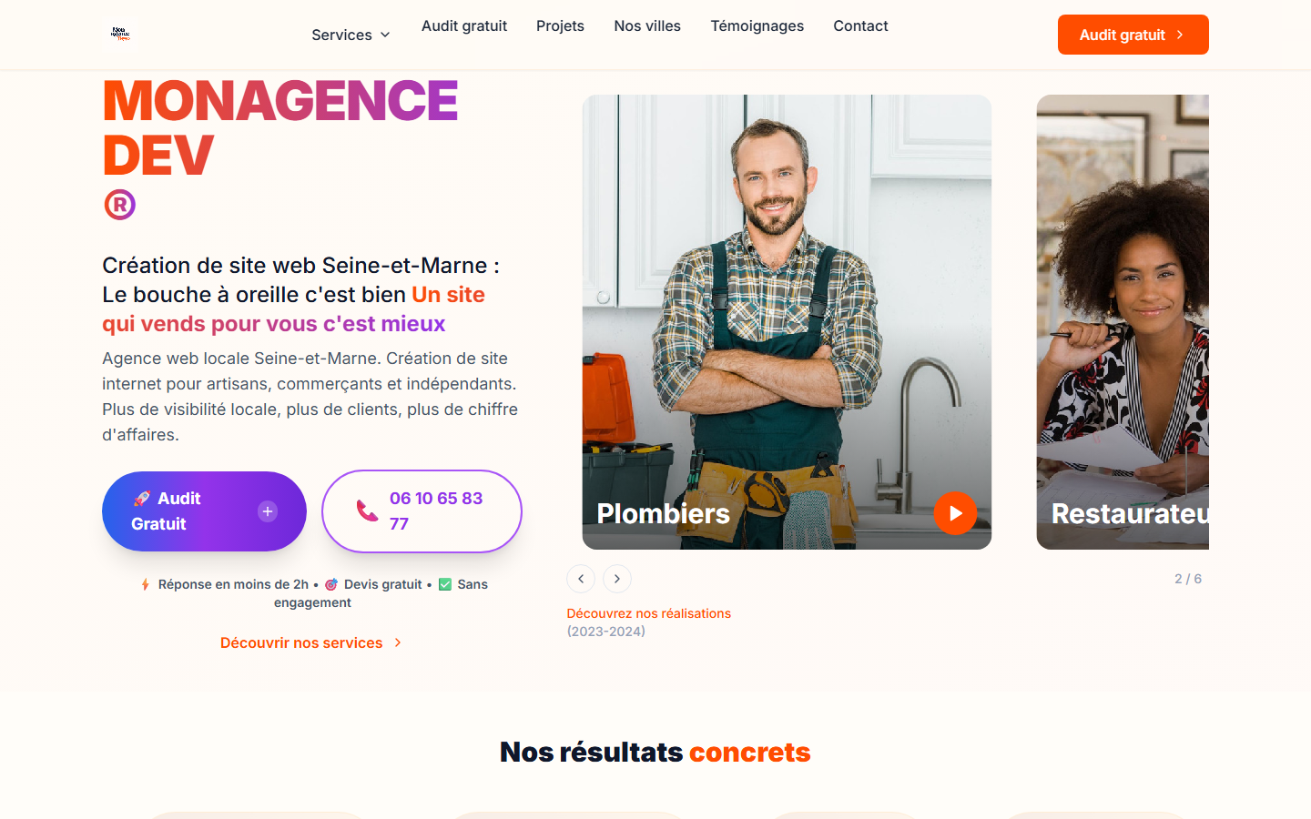Aperçu du site de Mon agence dev