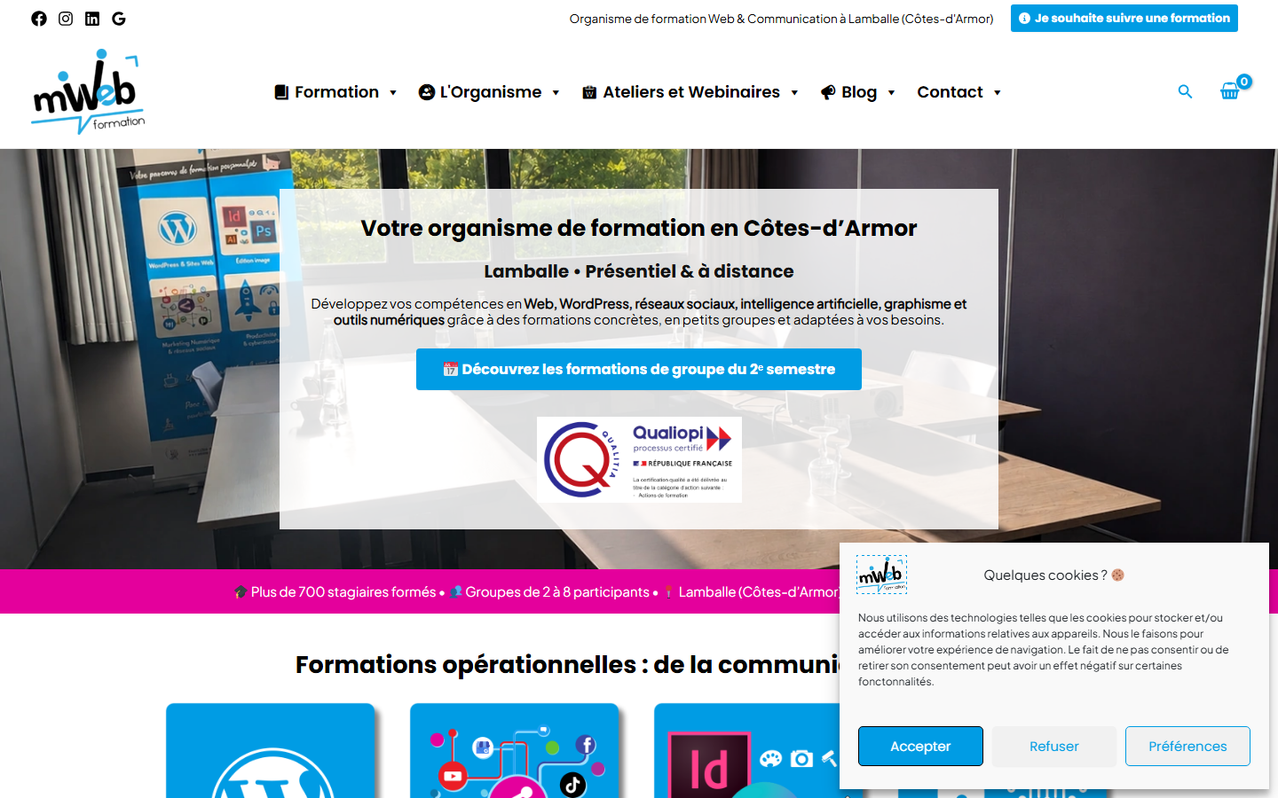 Aperçu du site de mWeb formation