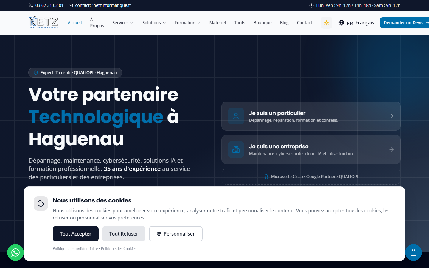 Aperçu du site de NETZ INFORMATIQUE