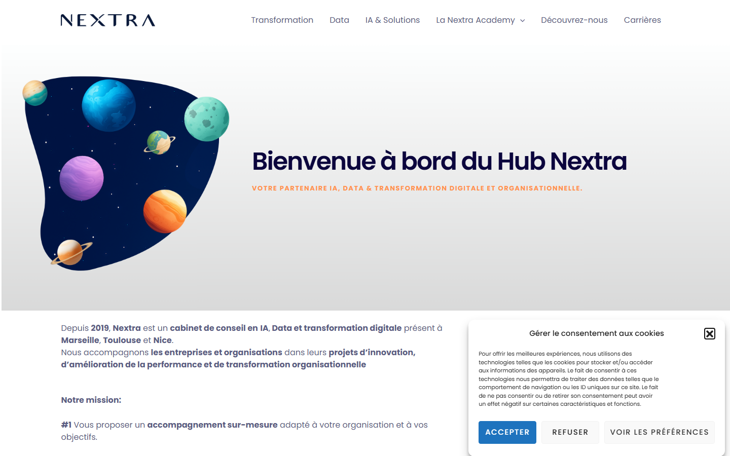 Aperçu du site de NEXTRA