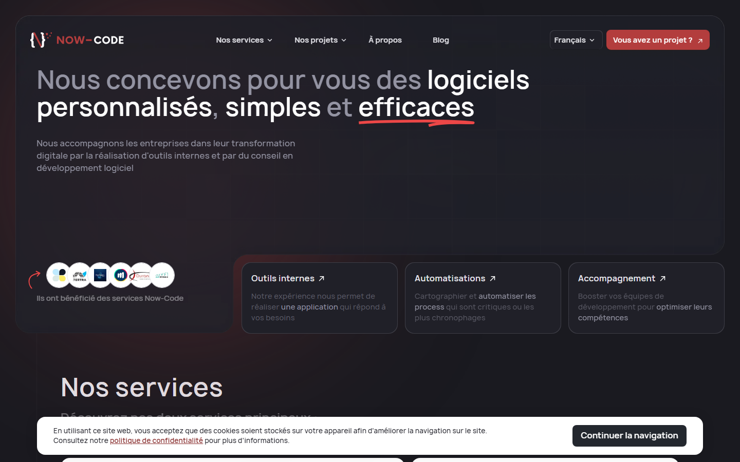 Aperçu du site de NOW-CODE