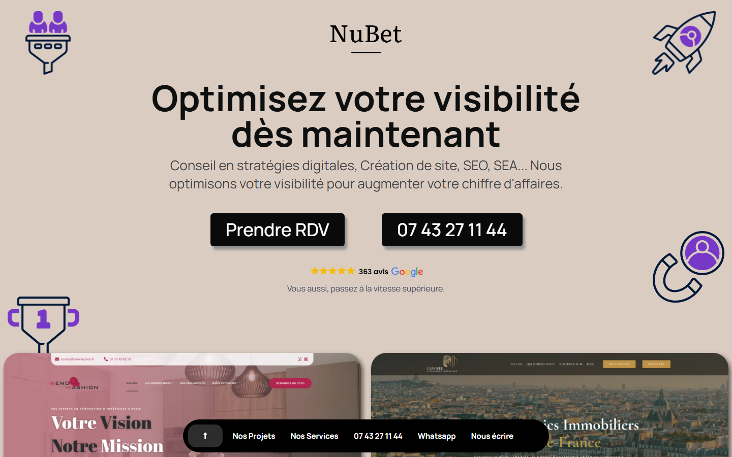 Aperçu du site de NUBET