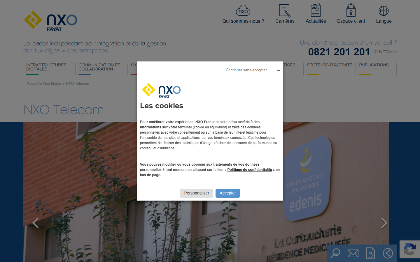Aperçu du site de NXO TELECOM