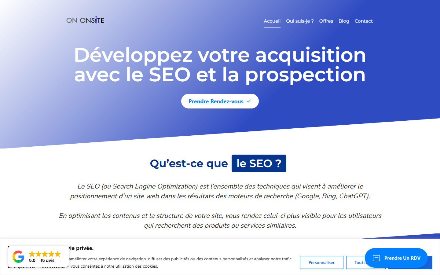 Aperçu du site de On Onsite