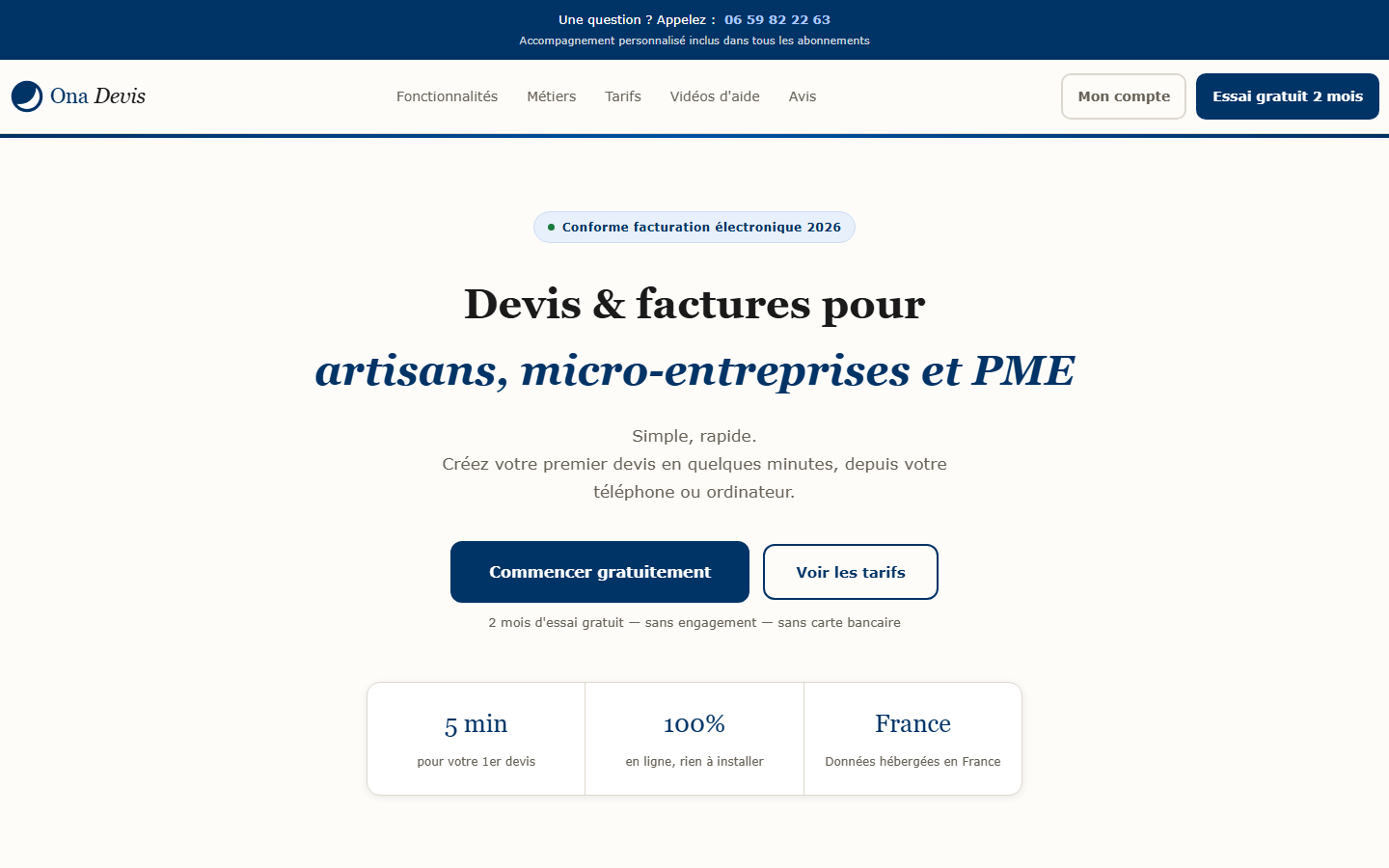 Aperçu du site de Ona Devis