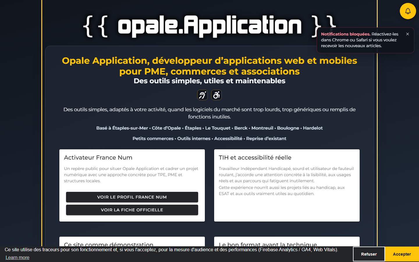 Aperçu du site de Opale Application