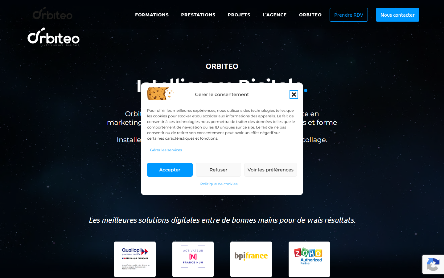 Aperçu du site de Orbiteo