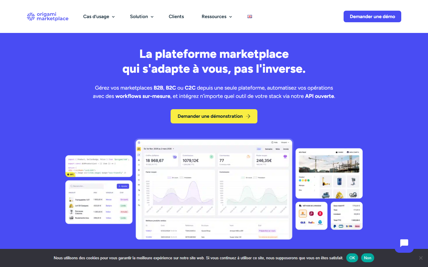 Aperçu du site de Origami Marketplace