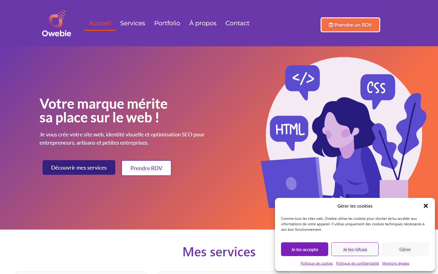Aperçu du site de Owebie
