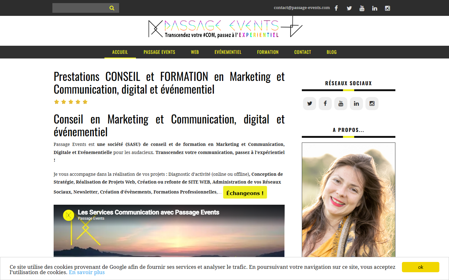 Aperçu du site de Passage Events