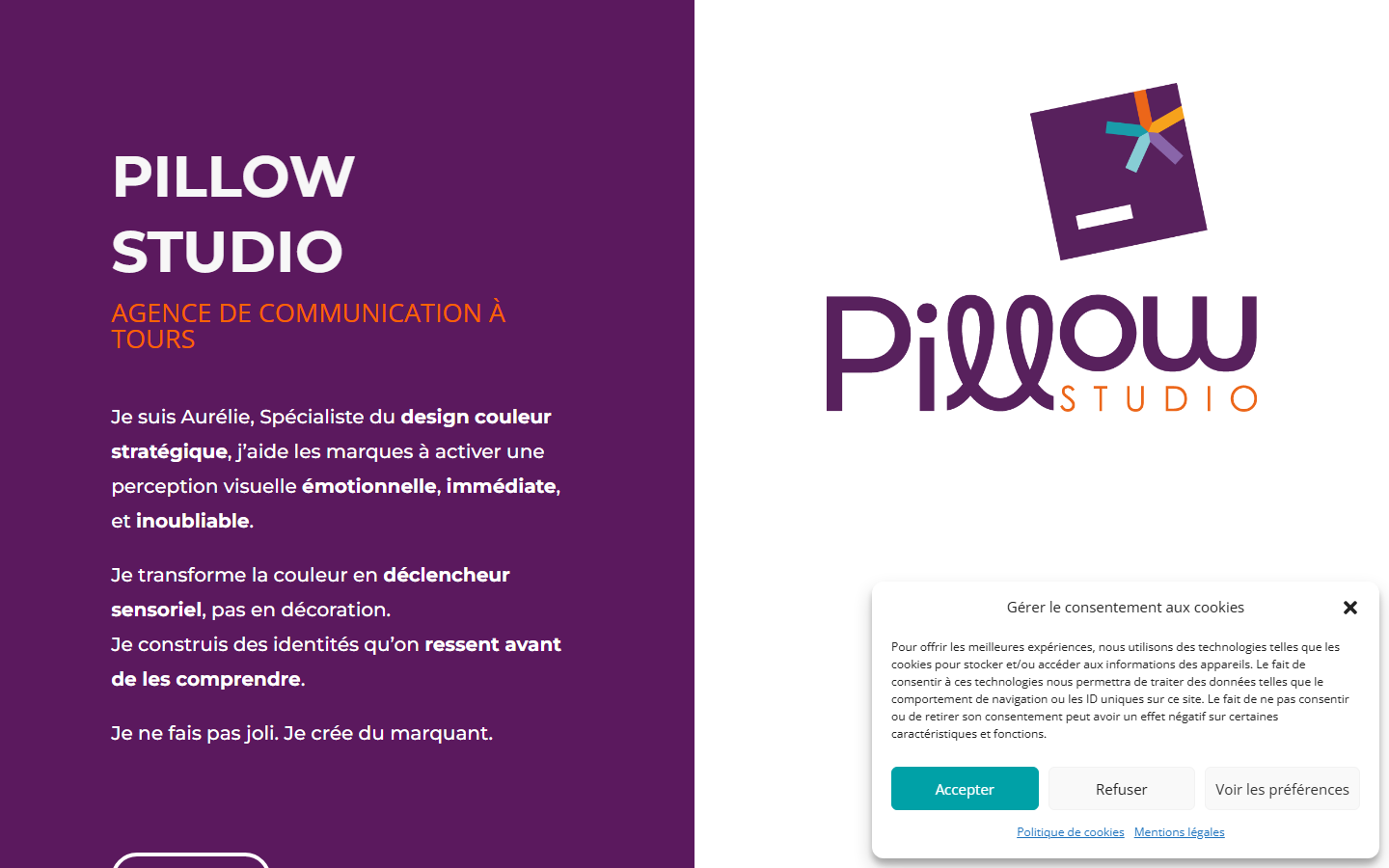 Aperçu du site de Pillow Studio