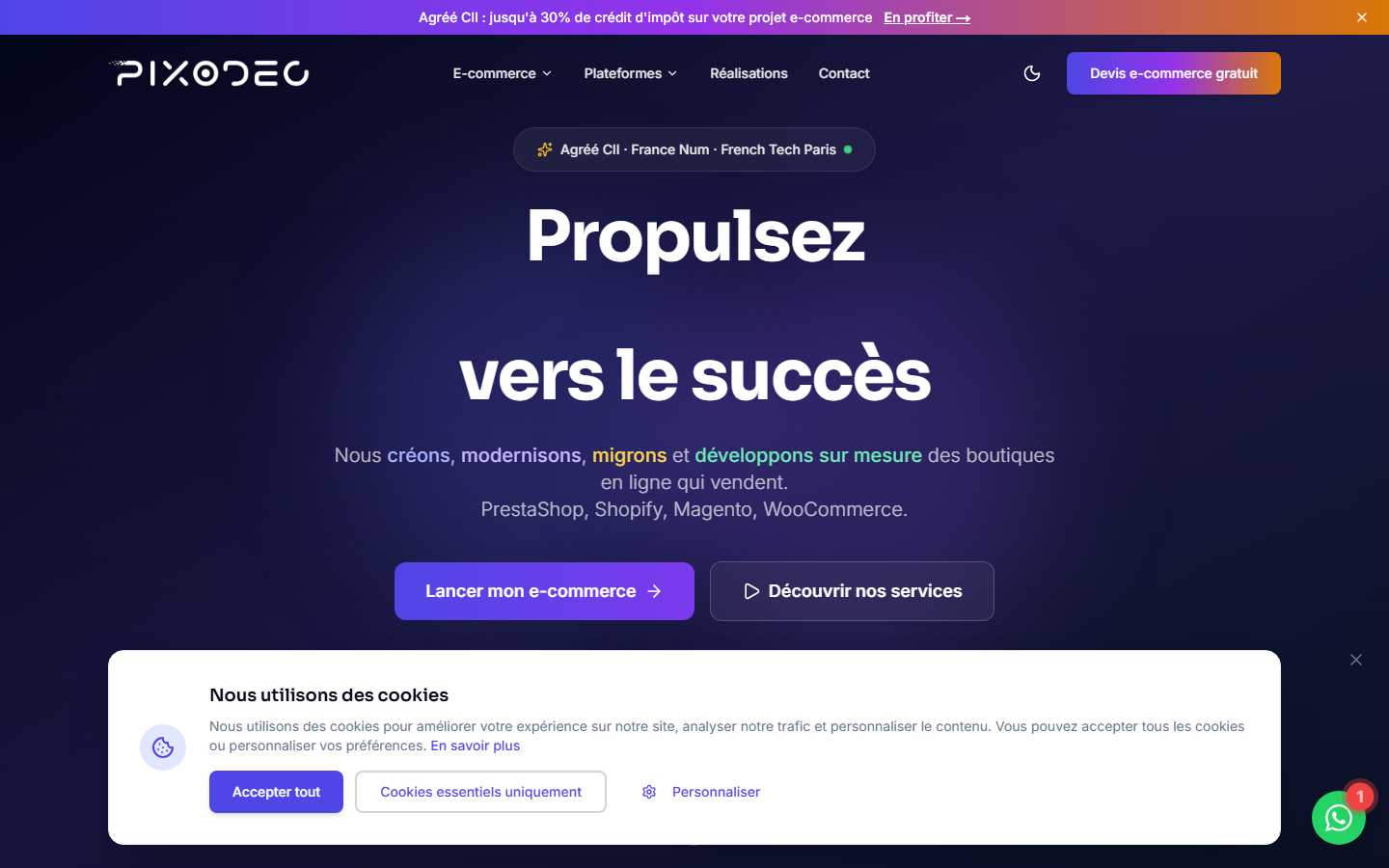 Aperçu du site de PIXODEO