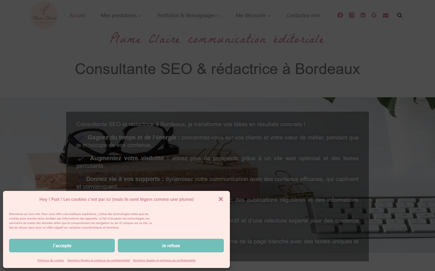 Aperçu du site de Plume Claire
