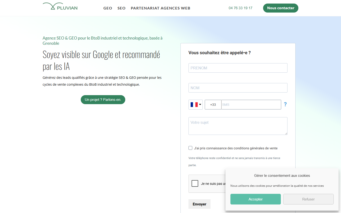 Aperçu du site de Pluvian