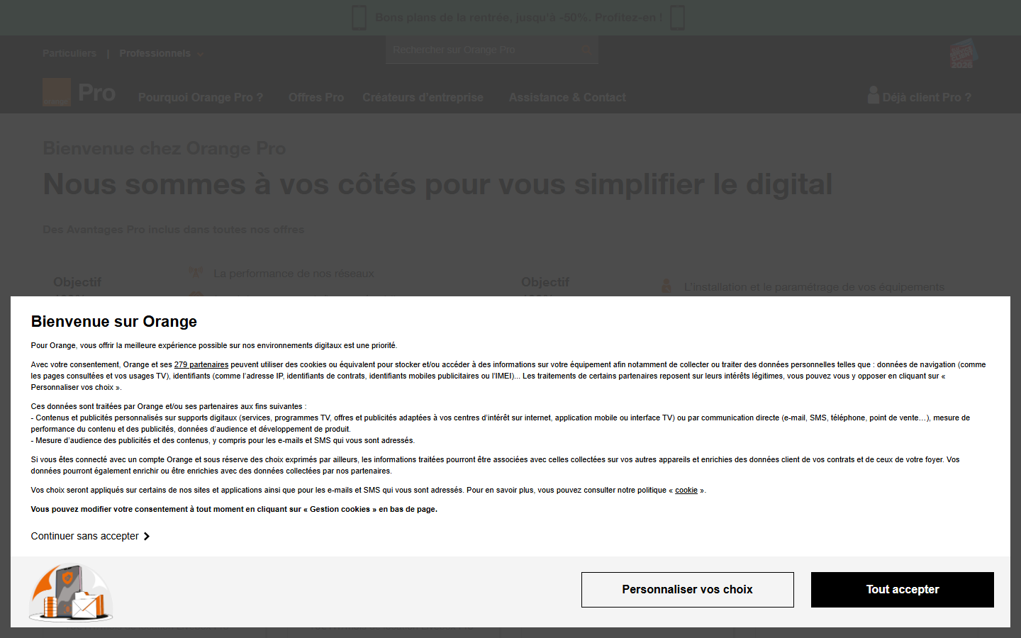 Aperçu du site de Orange