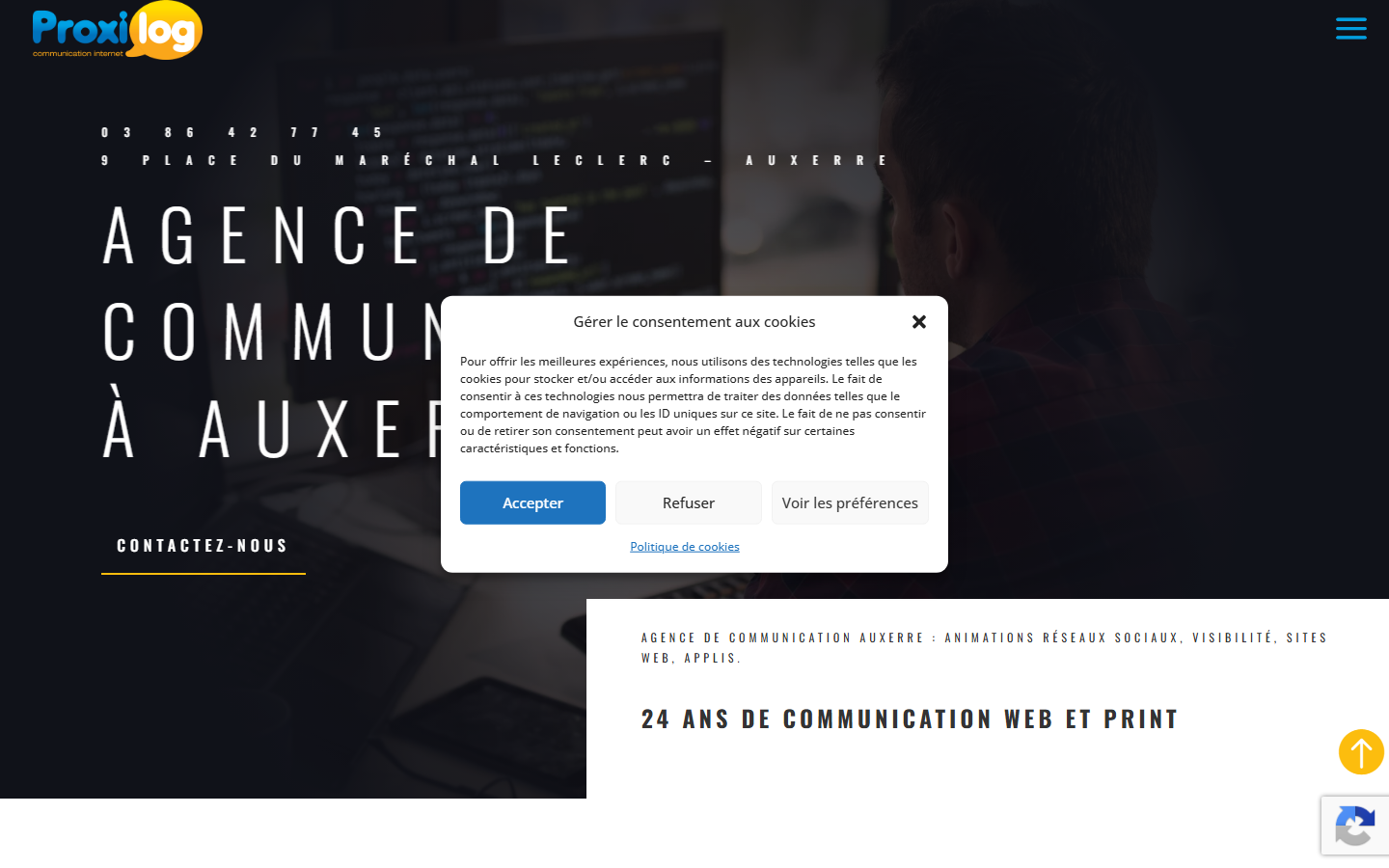 Aperçu du site de Proxilog