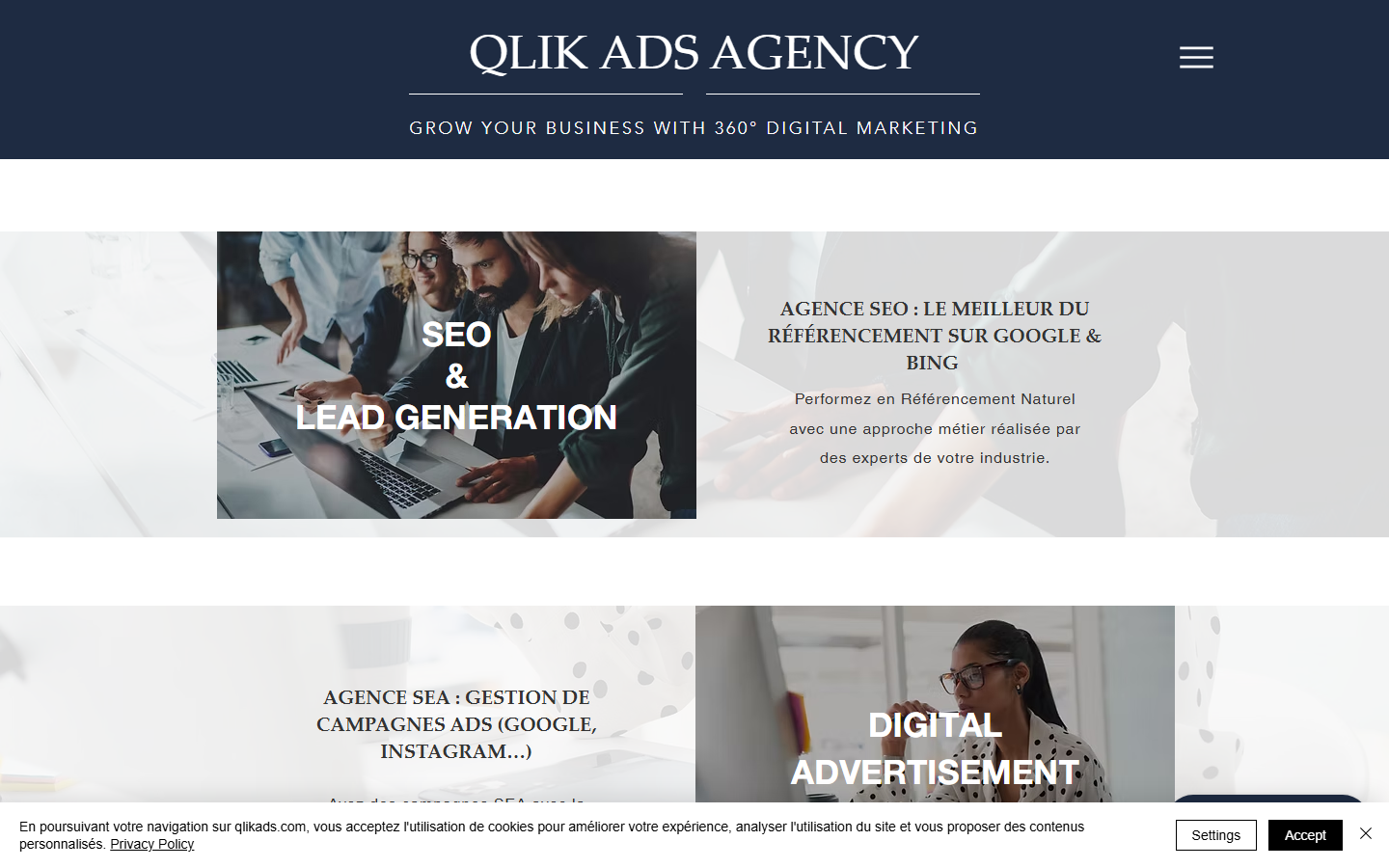 Aperçu du site de QLIK ADS AGENCY