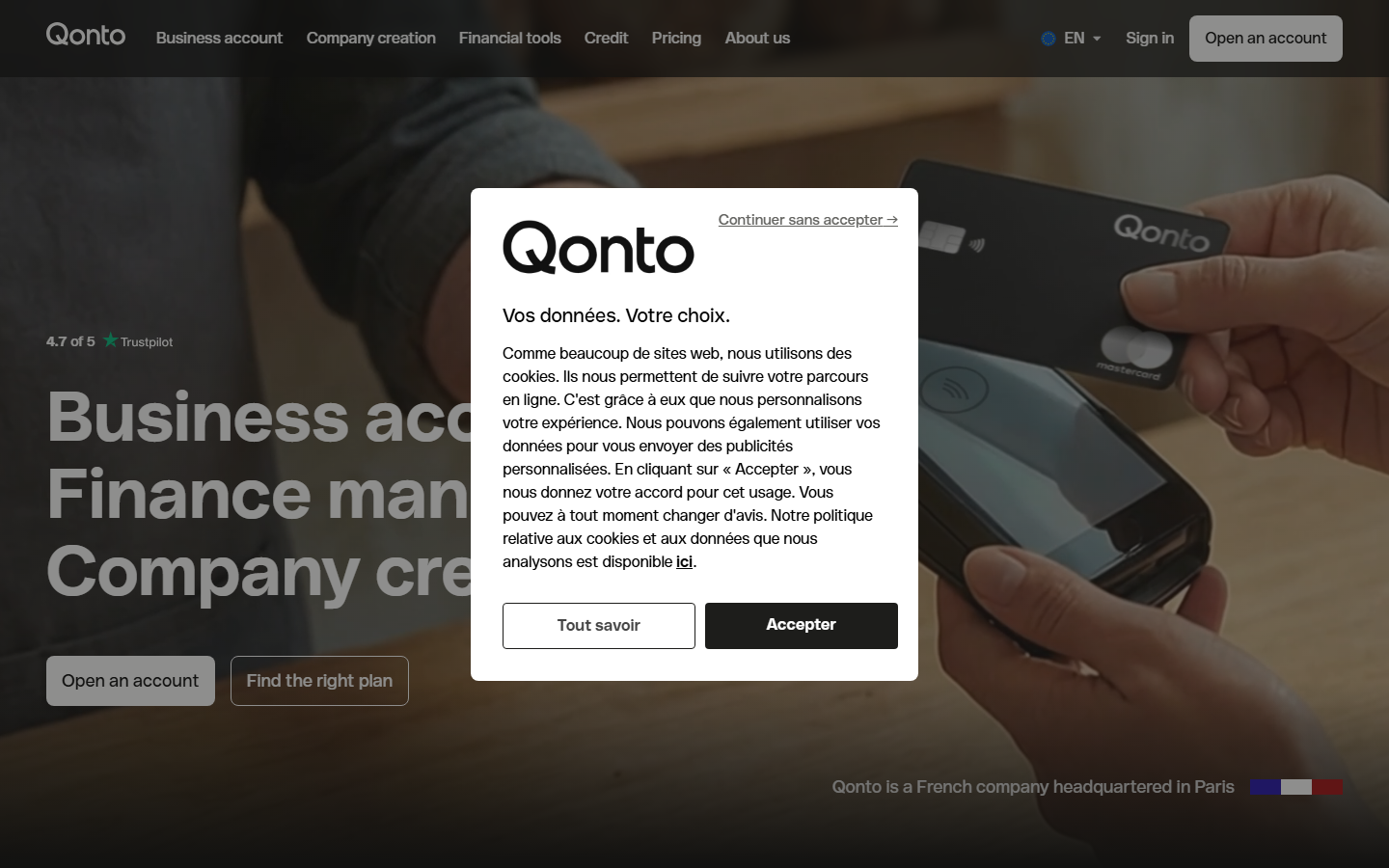 Aperçu du site de QONTO