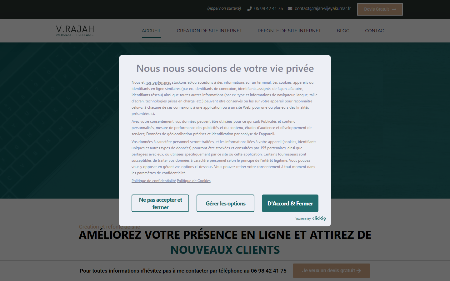 Aperçu du site de V.Rajah Webmaster