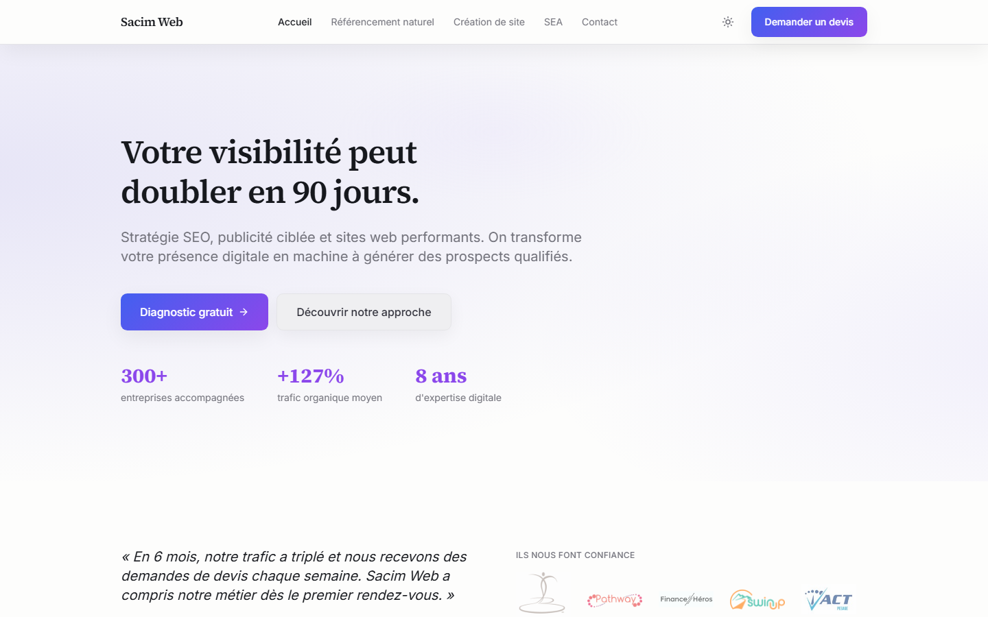 Aperçu du site de SACIM WEB