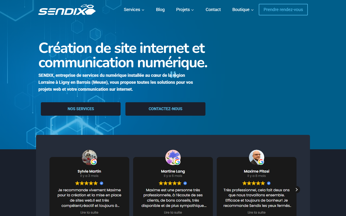 Aperçu du site de SENDIX