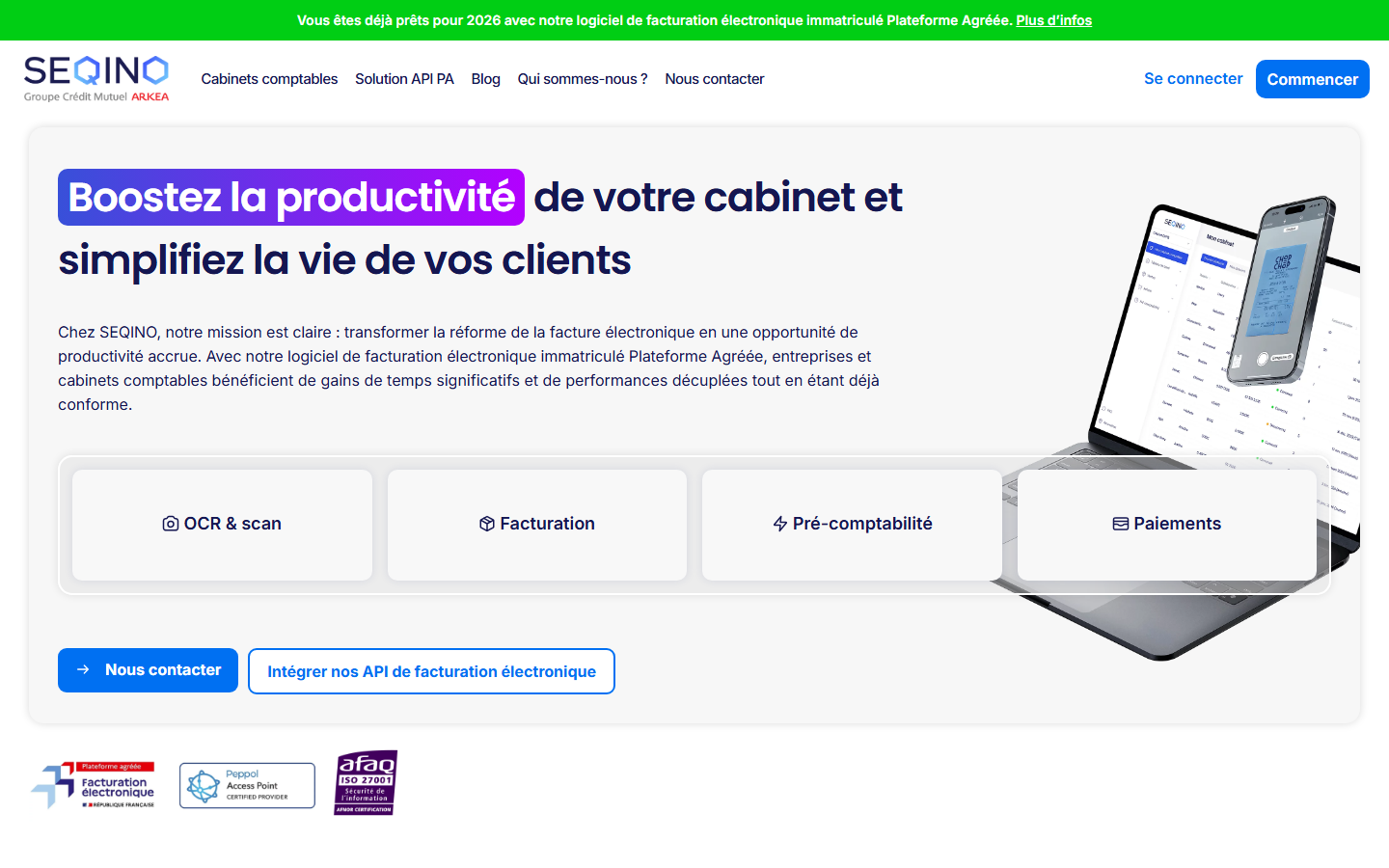 Aperçu du site de SEQINO