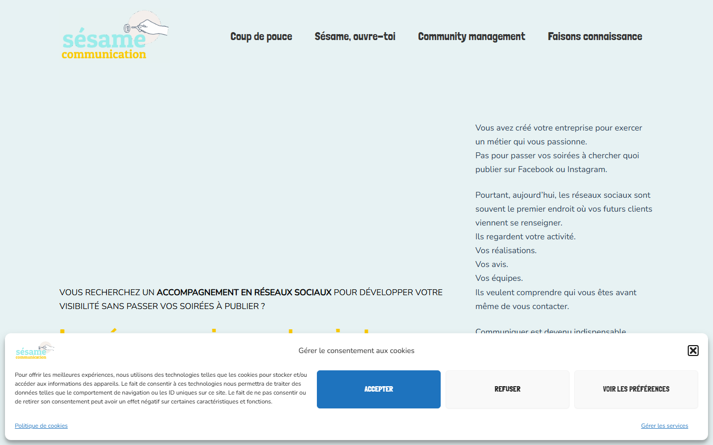 Aperçu du site de Sésame Communication