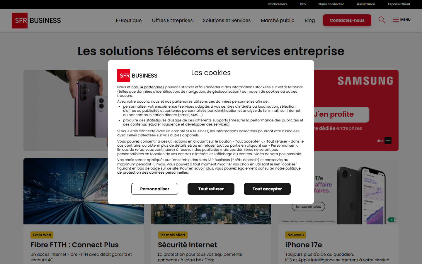 Aperçu du site de SFR Business