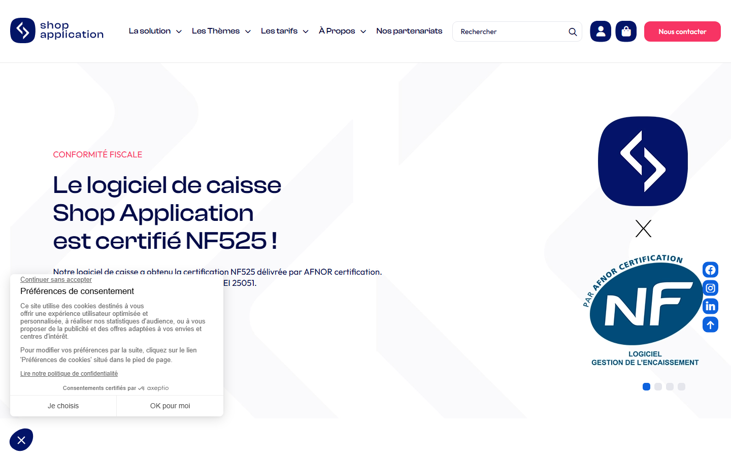 Aperçu du site de Shop Application
